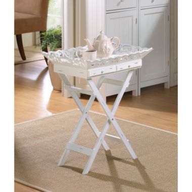 Zingz & Thingz 26.5" White Contemporary Tray Stand with Drawers. View a larger version of this product image.