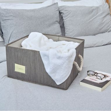 Storage Works - Foldable Fabric Storage Bin w/Cotton Rope Handles & Double-Open Lid, Slate (40L). View a larger version of this product image.