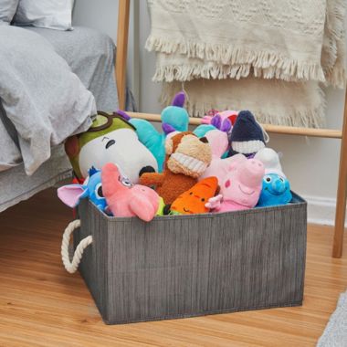 Storage Works - Foldable Fabric Storage Bin w/Cotton Rope Handles & Double-Open Lid, Slate (40L). View a larger version of this product image.