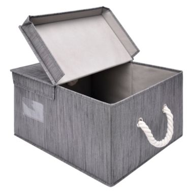 Storage Works - Foldable Fabric Storage Bin w/Cotton Rope Handles & Double-Open Lid, Slate (40L). View a larger version of this product image.