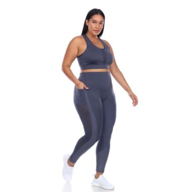 White Mark Women's Plus Size Racer Back Sports Bra & Mesh Leggings Set. View a larger version of this product image.