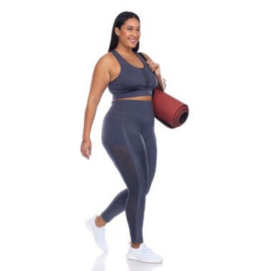 White Mark Women's Plus Size Racer Back Sports Bra & Mesh Leggings Set. View a larger version of this product image.