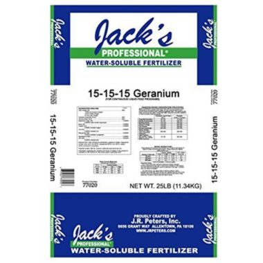 Hoover's Chemical JR Peter's Jack's Professional Geranium 15-15-15 Fertilizer, 25 lb. View a larger version of this product image.