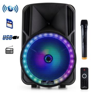 beFree Sound 12 Inch Bluetooth Rechargeable Portable PA Party Speaker with Reactive LED Lights. View a larger version of this product image.