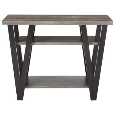Slickblue Zig-zag Contemporary Solid Wooden End Table With Bottom Shelf, Gray And Black. View a larger version of this product image.