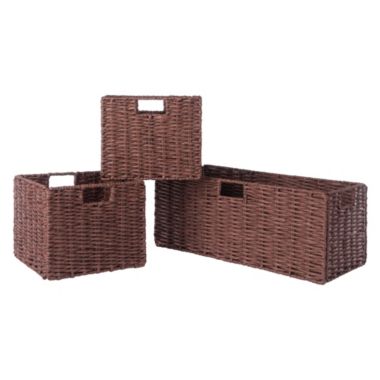 Tessa 3-Pc Foldable Woven Rope Basket Set, Walnut. View a larger version of this product image.