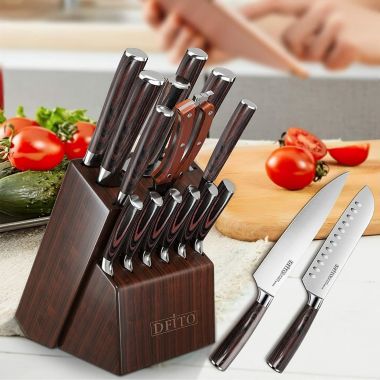 DFITO Kitchen Knives Set with Block Stainless Steel Built-in Sharpener 15pcs. View a larger version of this product image.