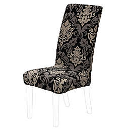 PiccoCasa Spandex Pattern Chair Cover Washable, Dining Chair Cover Parson Chair Slipcover Bar Stool Height Cover Seat Protector Home Decor for Kitchen/Party/Wedding/Dining Room, Black, Gray