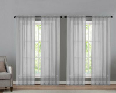 Kate Aurora 4 Piece Basic Home Rod Pocket Sheer Voile Window Curtain Panels - 52 in. W x 84 in. L, Silver
