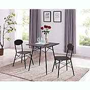 Pilaster Designs Valley 3 Piece Dining Set, Black Metal Frames & Walnut Wood Top, 27.5" Square, Modern (Table & 2 Oval Back Chairs)