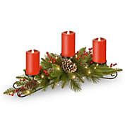 CC Christmas Decor 30" Red and Green Battery Operated Bristle Berry Centerpiece with three Candles