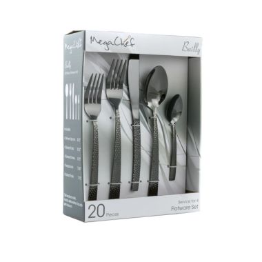 MegaChef Baily 20 Piece Flatware Utensil Set, Stainless Steel Silverware Metal Service for 4 in Black. View a larger version of this product image.