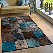 Paco Home Modern Area Rug For Living Room In Brown Cream Blue Checked
