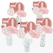 Big Dot of Happiness 50th Pink Rose Gold Birthday - Happy Birthday Party Centerpiece Sticks - Table Toppers - Set of 15