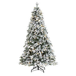 HomPlanti 6' Flocked Vermont Mixed Pine Artificial Christmas Tree with 300 Clear LEDs Lights