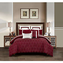 Chic Home Arlow Comforter Set Jacquard Geometric Quilted Pattern Design Bedding Berry, Queen