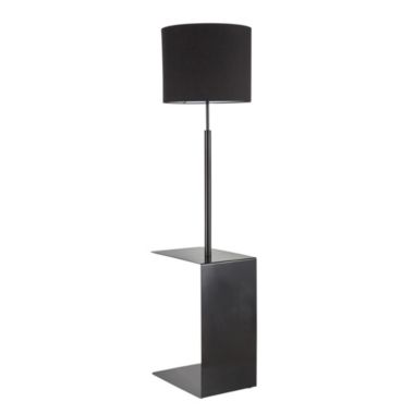 Lumisource Gamma Contemporary Floor Lamp in Black Metal and Black Linen Shade with Black Metal Side Table. View a larger version of this product image.