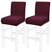 PiccoCasa Solid/Pure Stretch Bar Stool Covers, Pub Counter Height Chair Covers Counter Height Chairs Covers for Short Back Chair, Burgundy, 2 Pieces