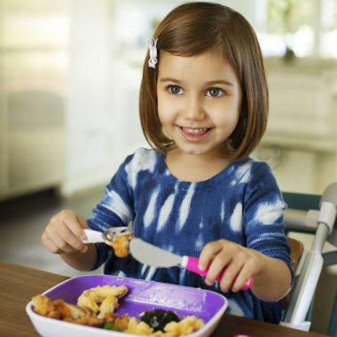 Munchkin Splash Toddler Fork, Knife and Spoon Set, 6 Pack, Pink/Purple. View a larger version of this product image.