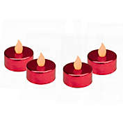 Northlight Set of 4 Metallic Red LED Flickering Flame Tealight Candles