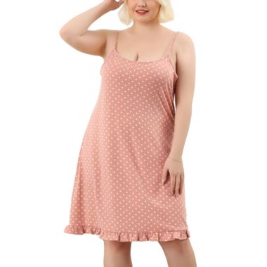 Agnes Orinda Women's Plus Size Sleep Dress Adjustable Strap Polka Dots Ruffle Hem Nightgown, Polyester Sleepwear Sleepshirt Nightdress Loose Fit Gown Dress, Pink, 2X. View a larger version of this product image.