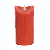 Melrose 7" Red-Orange Dripping Wax Flameless LED Lighted Pillar Candle with Moving Flame