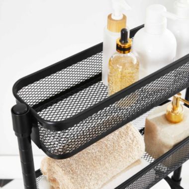 SONGMICS Slim Storage Cart, 4-Tier Slide-Out Trolley for Small Spaces, Bathroom and Kitchen, with Wire Baskets, Space Saving, Easy Assembly, Black. View a larger version of this product image.