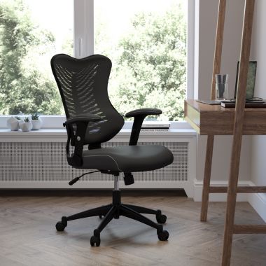 Flash Furniture Kale High Back Designer Black Mesh Executive Swivel Ergonomic Office Chair with LeatherSoft Seat and Adjustable Arms. View a larger version of this product image.