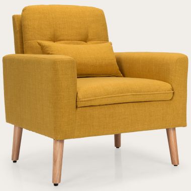 Slickblue Linen Fabric Single Sofa Armchair with Waist Pillow for Living Room-Yellow. View a larger version of this product image.