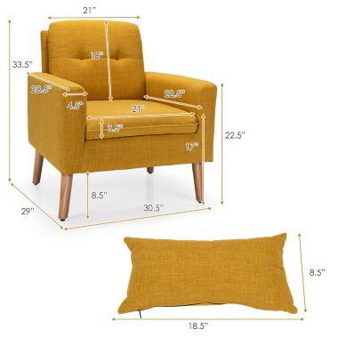 Slickblue Linen Fabric Single Sofa Armchair with Waist Pillow for Living Room-Yellow. View a larger version of this product image.