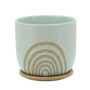 Kingston Living 8" Mint Green and Beige Ceramic Arch Planter with Saucer. View a larger version of this product image.