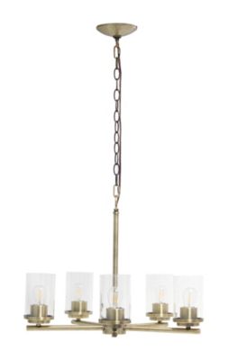 Elegant Designs 20.5" Traditional Vintage Modern Industrial 5-Light Metal And Clear Glass Kitchen Island Hanging Ceiling Pendant , Antique Brass