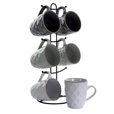 Elama Diamond Waves 6-Piece 12 oz. Mug Set with Stand, Assorted Colors. View a larger version of this product image.