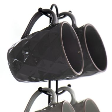 Elama Diamond Waves 6-Piece 12 oz. Mug Set with Stand, Assorted Colors. View a larger version of this product image.