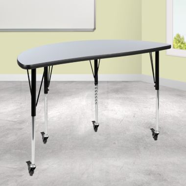 Flash Furniture Wren Mobile 47.5" Half Circle Wave Flexible Collaborative Grey Laminate Activity Table - Standard Height Adjustable Legs. View a larger version of this product image.