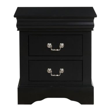 Slickblue 2 Drawer Wooden Nightstand with Antique Metal Handles, Black. View a larger version of this product image.