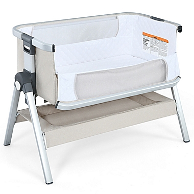 Slickblue Baby Bassinet Bedside Sleeper with Storage Basket and Wheel for Newborn-Beige. View a larger version of this product image.