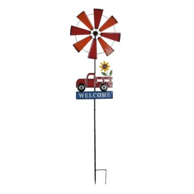 Direct International Farmhouse Style Red Farm Truck Windmill Spinner Welcome Garden Stake 72 Inches Outdoor Décor. View a larger version of this product image.