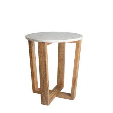 BIDK Home 20.5" Brown Round Mango Wood and Marble Table. View a larger version of this product image.