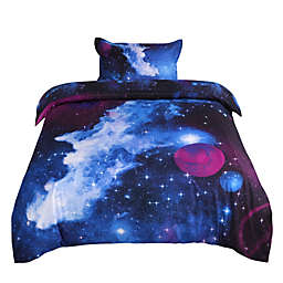 PiccoCasa 2-piece Galaxies Sky Blue Pattern Comforter Luxury Duvet Cover Sets, 3D Printed Space Themed - All-season Reversible Design - Includes 1 Duvet Cover, 1 Pillow Sham