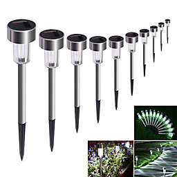 Inq Boutique 10pcs Garden Outdoor Stainless Steel LED Solar Landscape Path Lights Yard Lamp
