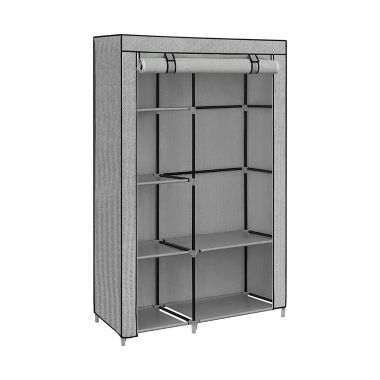 SONGMICS Portable Closet, Clothes Storage Organizer with 6 Shelves, 1 Clothes Hanging Rail, Non-Woven Fabric Closet, Metal Frame, Herringbone Pattern, 17.7 x 41.3 x 66.1 Inches, Gray. View a larger version of this product image.