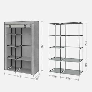 SONGMICS Portable Closet, Clothes Storage Organizer with 6 Shelves, 1 Clothes Hanging Rail, Non-Woven Fabric Closet, Metal Frame, Herringbone Pattern, 17.7 x 41.3 x 66.1 Inches, Gray. View a larger version of this product image.