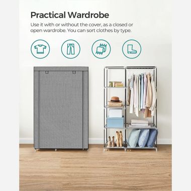 SONGMICS Portable Closet, Clothes Storage Organizer with 6 Shelves, 1 Clothes Hanging Rail, Non-Woven Fabric Closet, Metal Frame, Herringbone Pattern, 17.7 x 41.3 x 66.1 Inches, Gray. View a larger version of this product image.