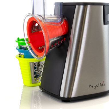 Megachef 4 in 1 Stainless Steel Electric Salad Maker, Salad Shooter, Shredder, Slicer, Chopper, Shooter with One-Touch Control and Attachments. View a larger version of this product image.