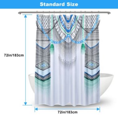 Vicyak Boho Farmhouse Fabric Shower Curtain 72x72 Inches, Machine Washable, Wrinkle Free, Waterproof Weighted Thick Bathroom Shower Curtain Set with Metal Grommet Hooks, white. View a larger version of this product image.