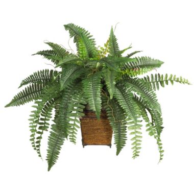 Nearly Natural 28" Artificial Silk Boston Fern Plant with Wicker Basket. View a larger version of this product image.