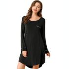 Alternate image 0 for Allegra K Women's Spring Soft Lounge Nightgown Long Sleeve Mini Sleepwear Pajama Dress, Rayon Sleepshirt Nightdress Regular Fit Gown Dress, Small Black