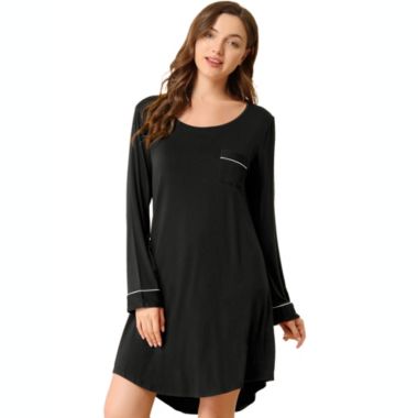 Allegra K Women's Spring Soft Lounge Nightgown Long Sleeve Mini Sleepwear Pajama Dress, Rayon Sleepshirt Nightdress Regular Fit Gown Dress, Small Black. View a larger version of this product image.