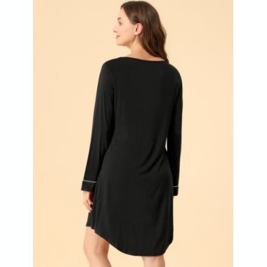 Allegra K Women's Spring Soft Lounge Nightgown Long Sleeve Mini Sleepwear Pajama Dress, Rayon Sleepshirt Nightdress Regular Fit Gown Dress, Small Black. View a larger version of this product image.